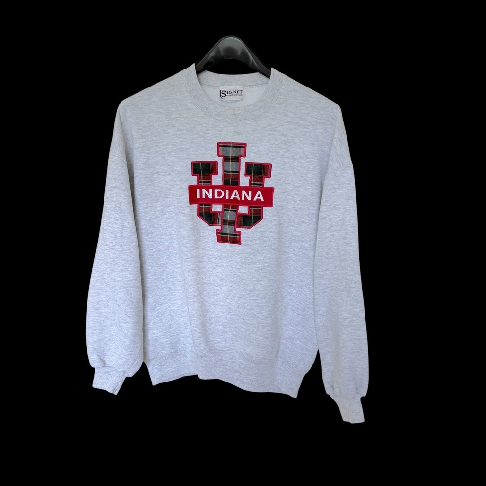 90's Indiana University Hoosiers Plaid Logo Sweatshirt Gray Unisex XL